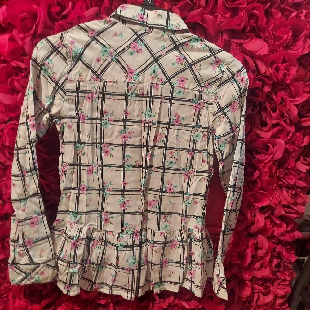 SO Girls Size 12 Long Sleeve Floral Peplum Button Down Top